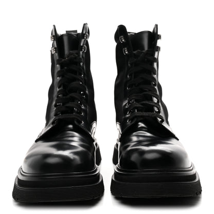 Prada Spazzolato Rois Re-Nylon Metal Triangle Logo Mens 40mm Combat Boots 10 Black 3 of 9