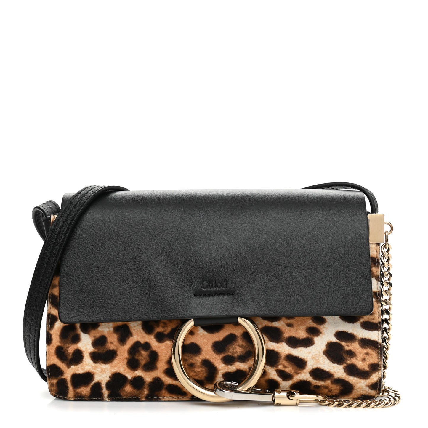 Calfskin Pony Hair Leopard Print Small Faye Shoulder Bag Abstract White