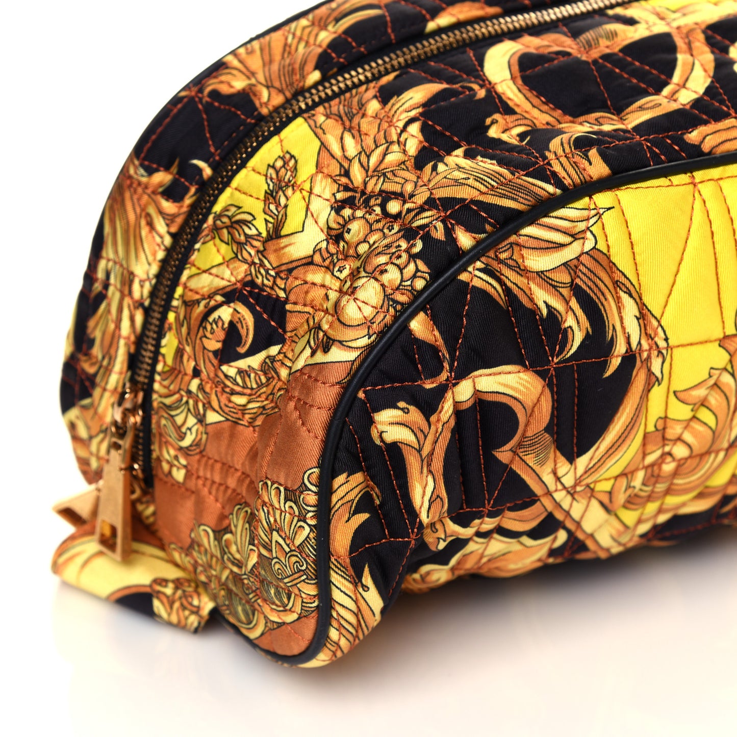Vitello Nylon Quilted Trapuntata Baroque Print Belt Bag Black Gold