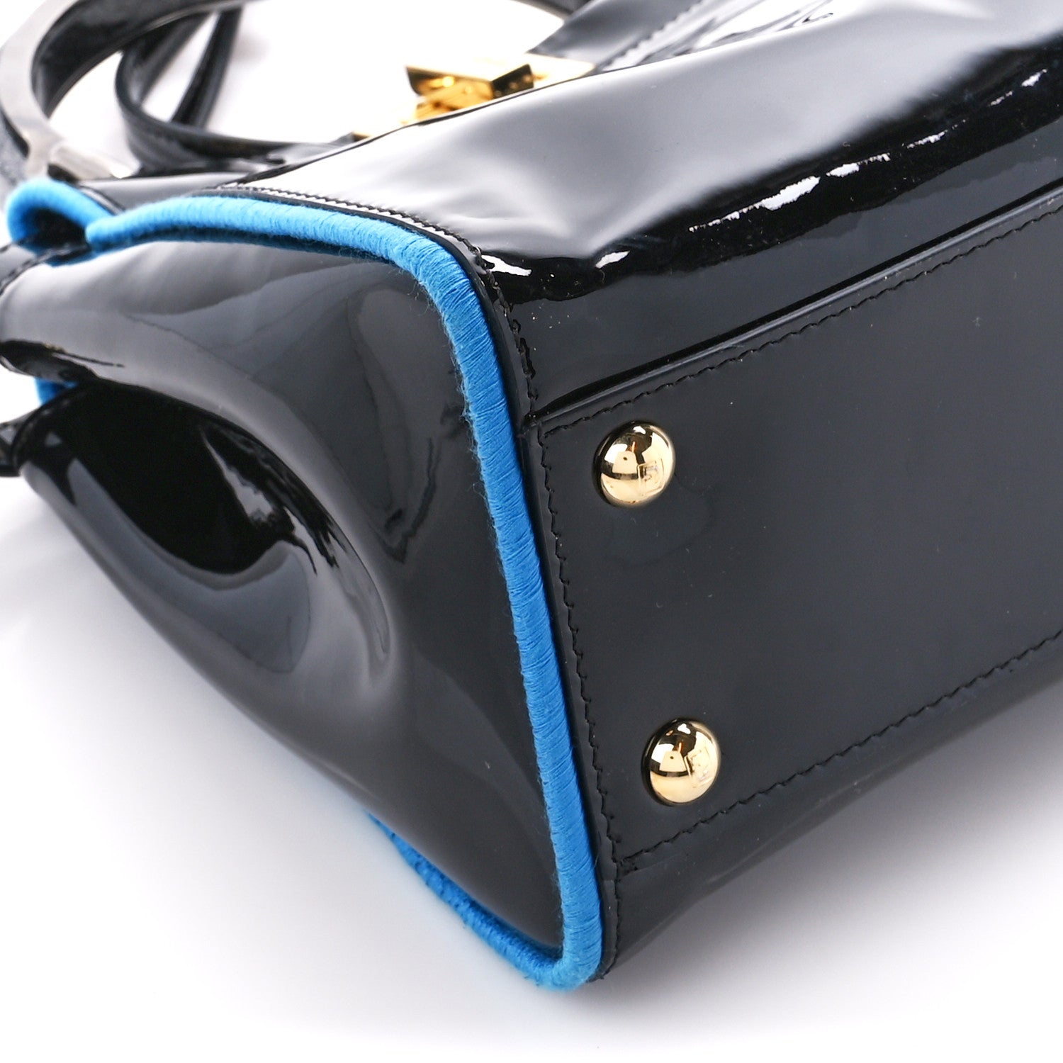 Fendi Patent Mini Plexi Handle Peekaboo Iconic Satchel Black Blue 9 of 10