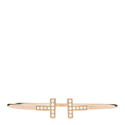 Tiffany 18K Rose Gold Diamond T Wire Bracelet 1 of 4