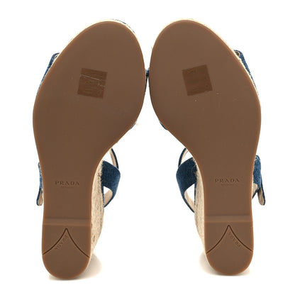 Prada Denim Logo Espadrille 70mm Wedge Sandals 36 Bleu 5 of 8