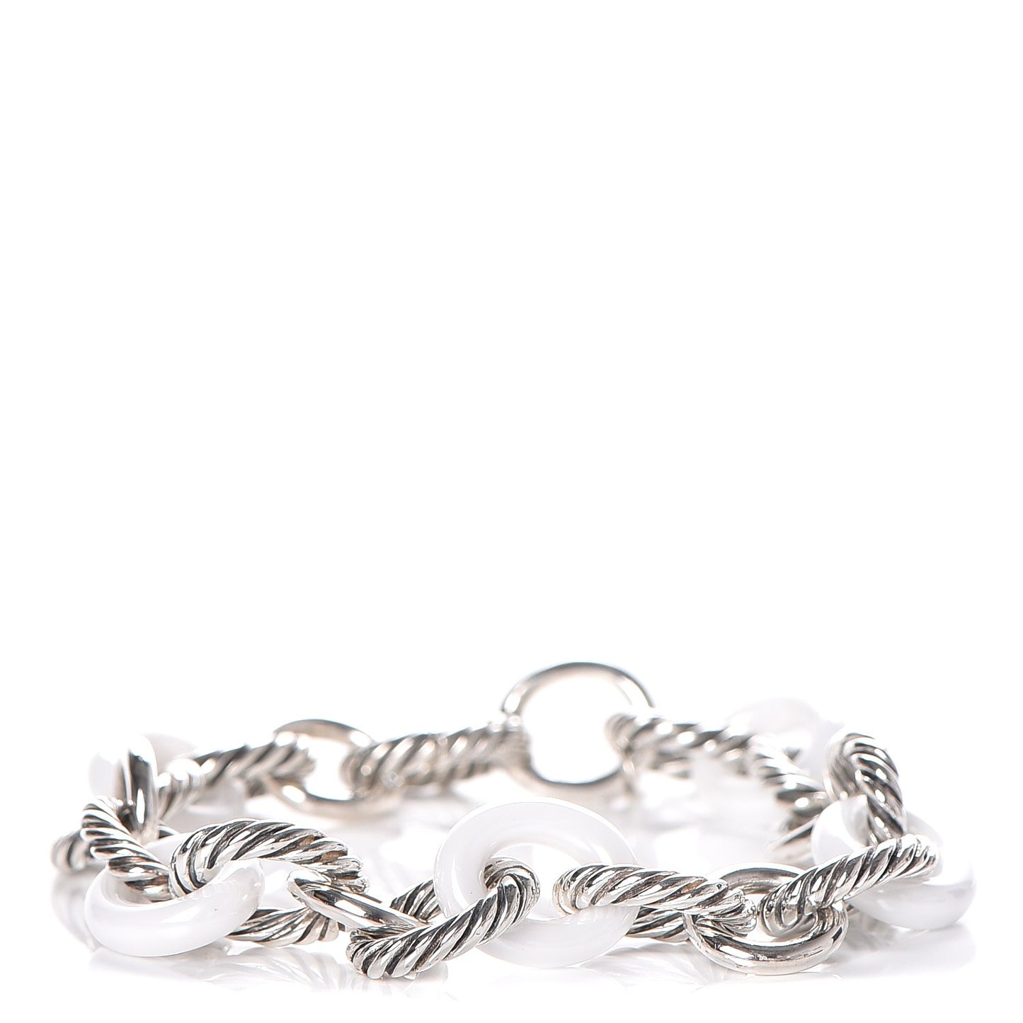 Sterling Silver Ceramic 13mm Large Oval Link Bracelet White