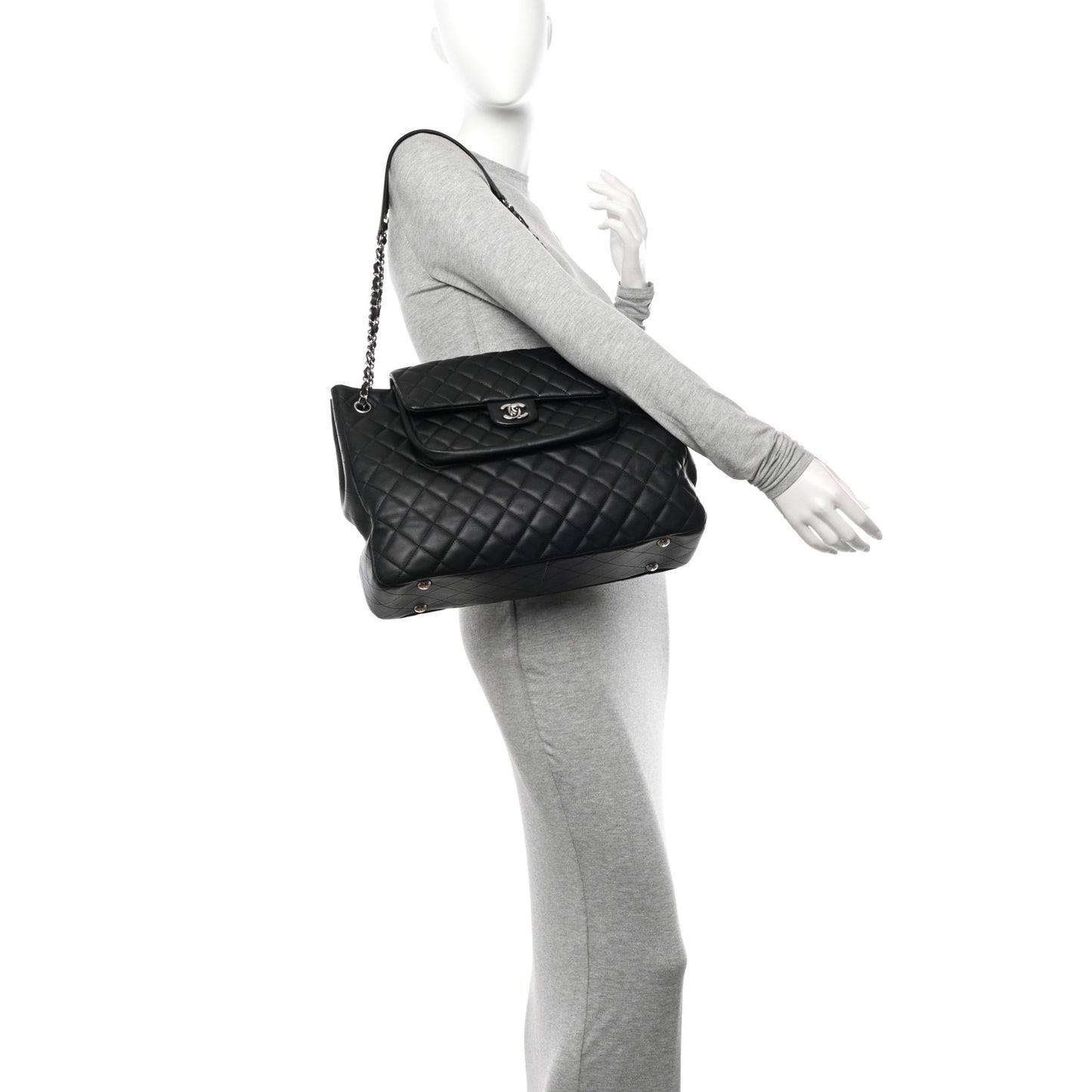 Calfskin Quilted Flap Tote Black