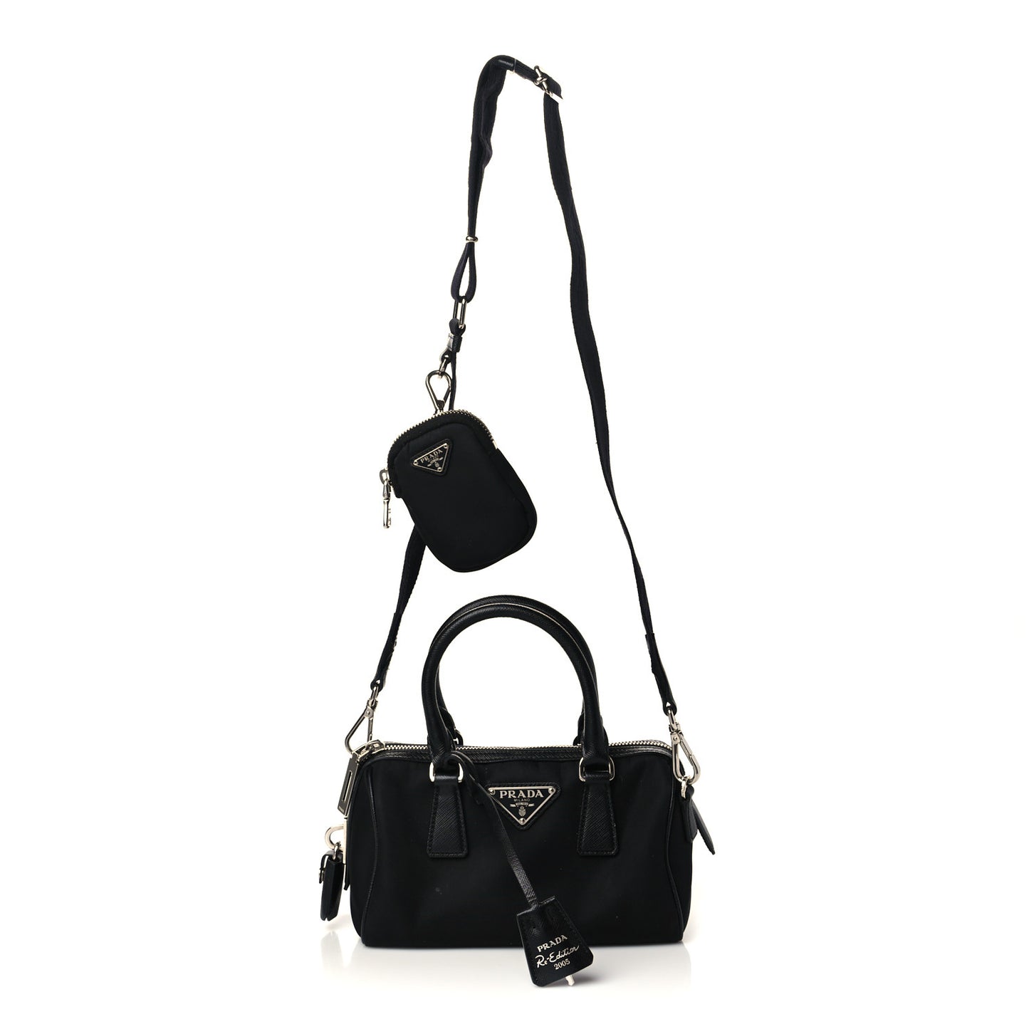 Nylon Saffiano Re-Edition 2005 Top Handle Crossbody Bag Black