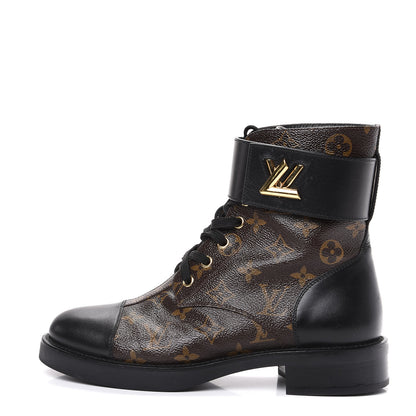 Louis Vuitton Calfskin Monogram Wonderland Flat Ranger Boots 39 Black 1 of 10