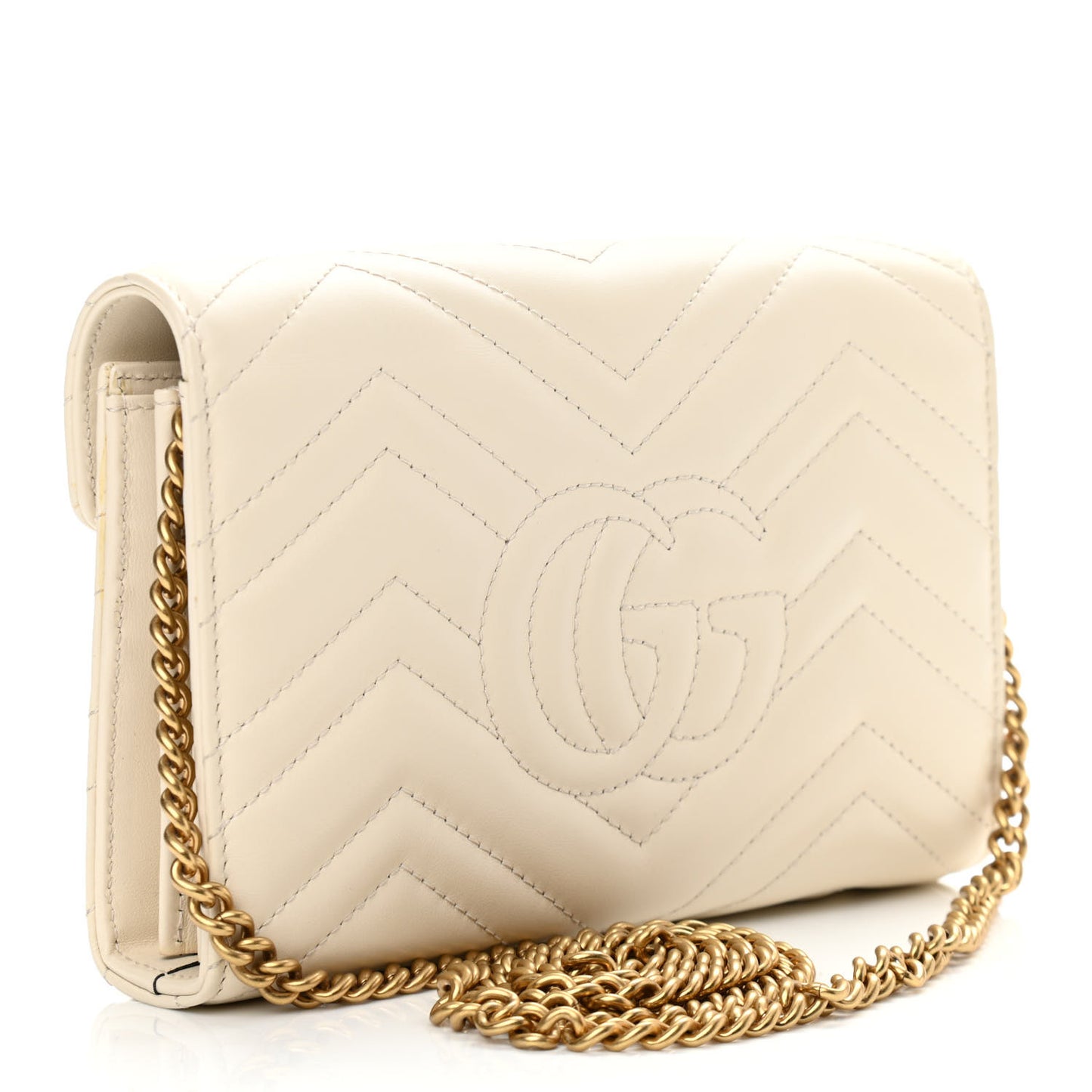 Calfskin Matelasse GG Marmont Chain Wallet Mystic White