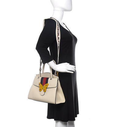 Gucci Grained Calfskin Web Stripe Butterfly Medium Totem Top Handle Bag White 2 of 11