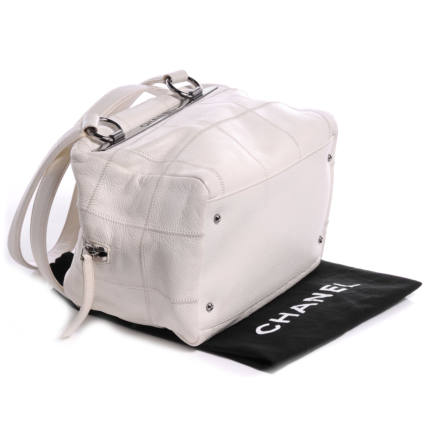 Leather Square Stitched Bowler White