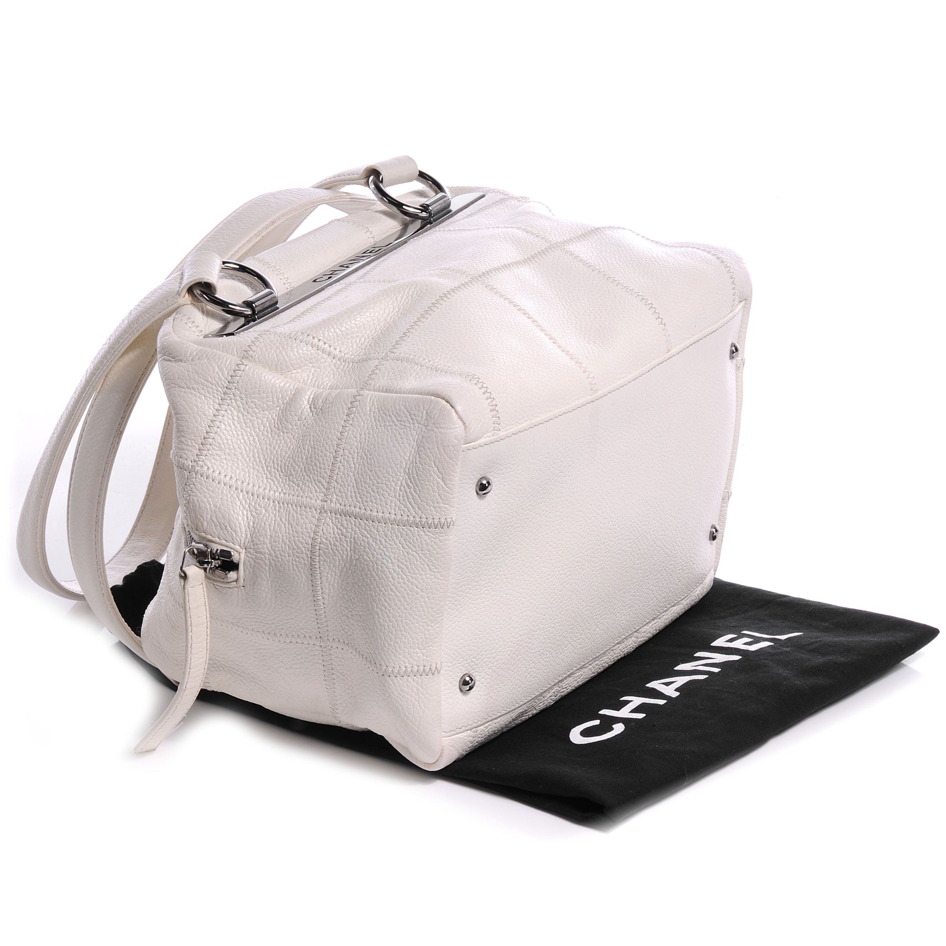Chanel Leather Square Stitched Bowler White 5 of 8