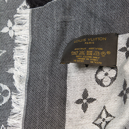 Louis Vuitton Wool Silk Monogram Denim Shawl Black 5 of 8