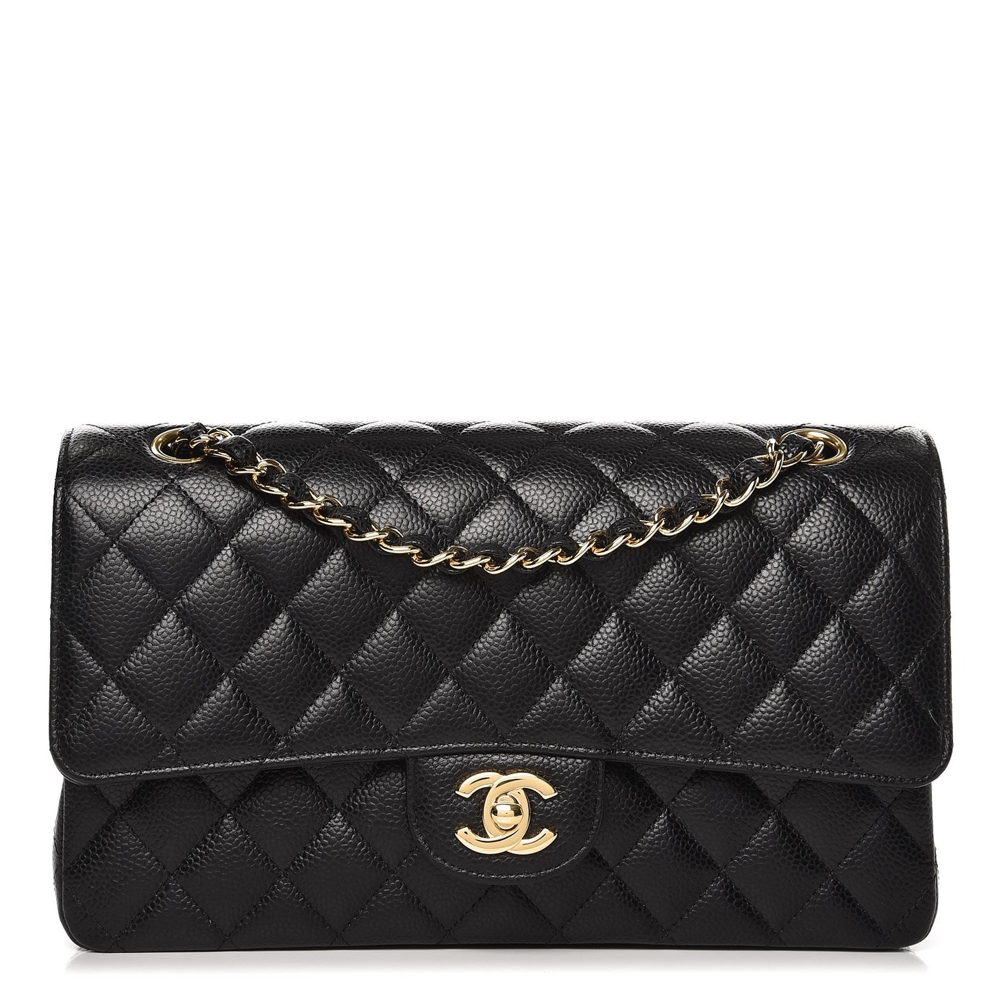 Caviar Quilted Medium Double Flap Black
