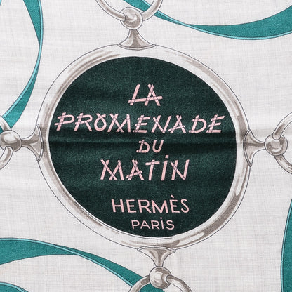 Hermes Cashmere Silk La Promenade Du Matin Shawl 140 Petrole Gris Chine Vert 2 of 7