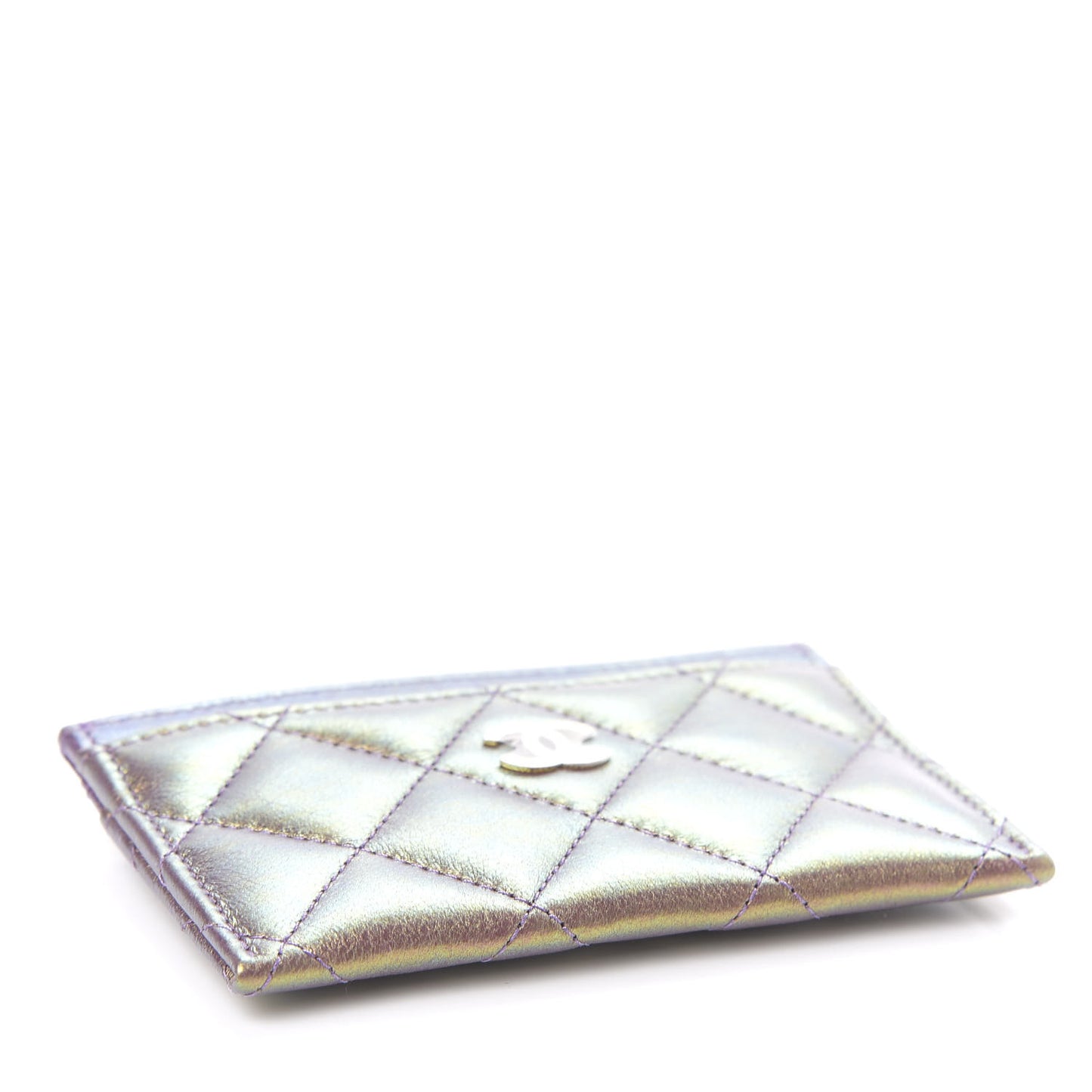 Iridescent Lambskin Quilted Card Holder Purple