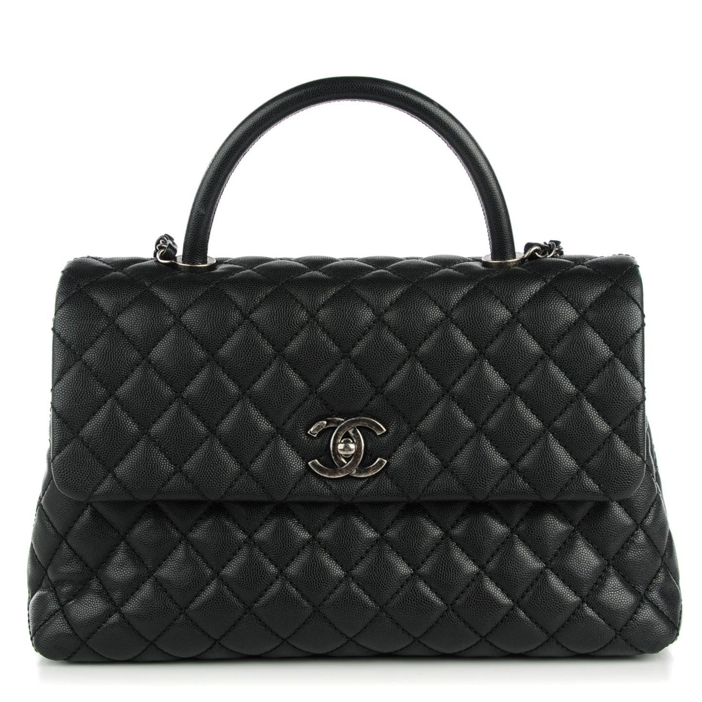 Caviar Quilted Medium Coco Handle Flap Black