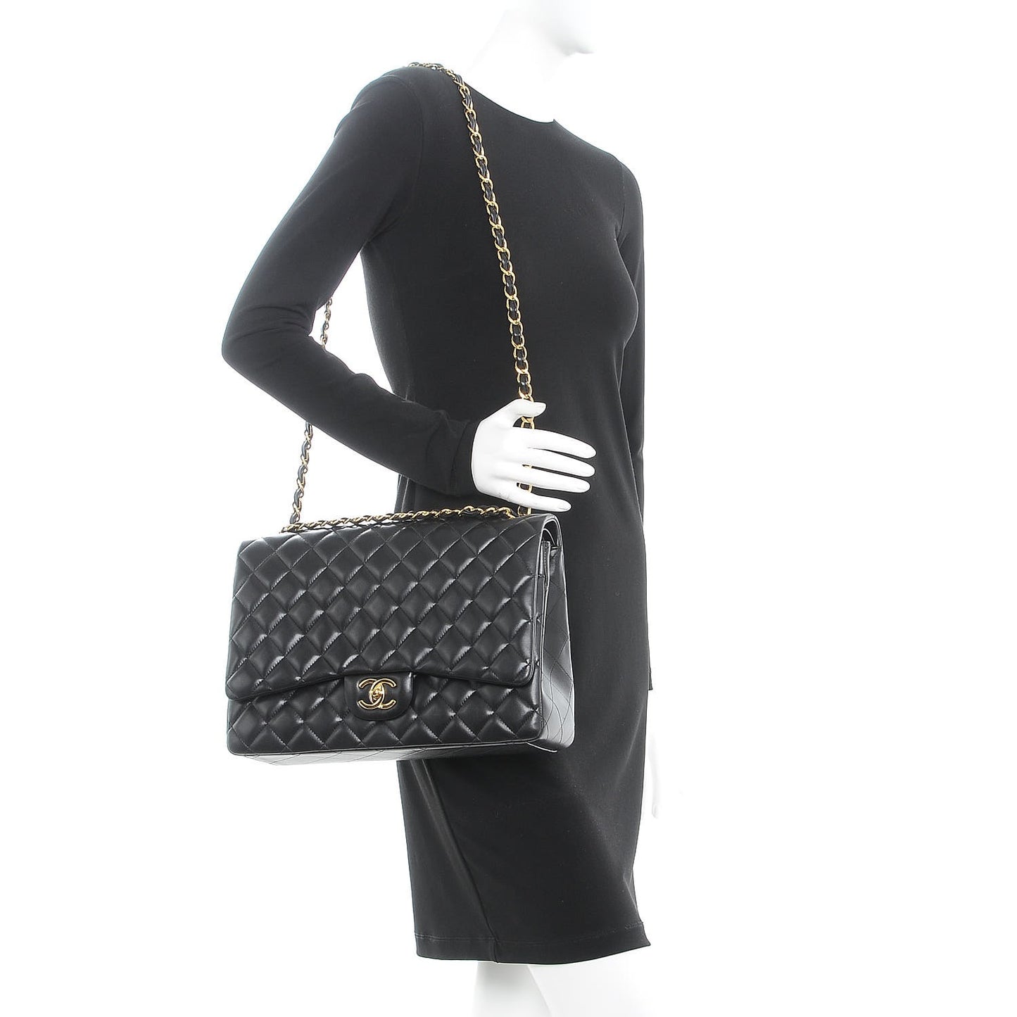 Lambskin Quilted Maxi Double Flap Black