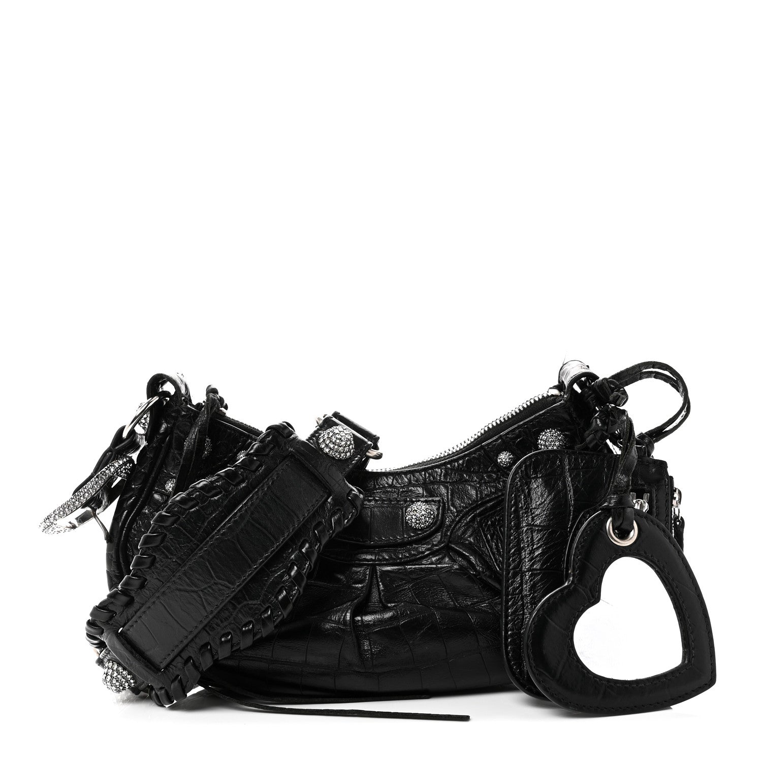 Balenciaga Extra Supple Calfskin Crystal Crocodile Embossed Le Cagole Shoulder Bag XS Black 3 of 11