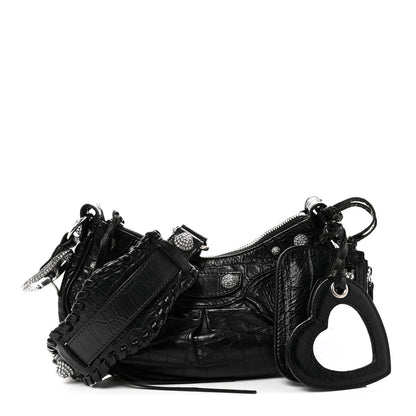 Balenciaga Extra Supple Calfskin Crystal Crocodile Embossed Le Cagole Shoulder Bag XS Black 3 of 11