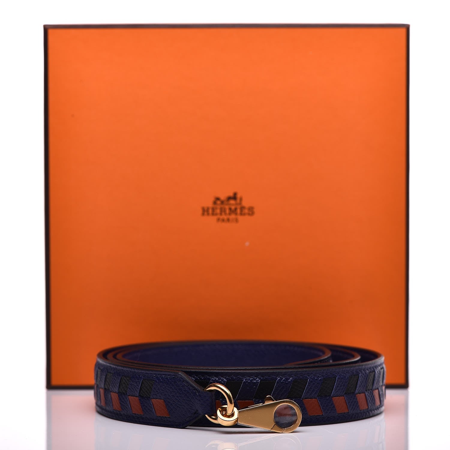 Hermes Epsom 25mm Tressage Shoulder Strap Bleu Encre Brique Black 4 of 4