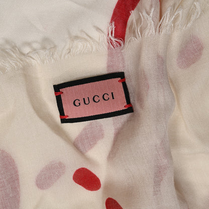 Gucci Modal Silk GG Writers Shawl White Red 2 of 5
