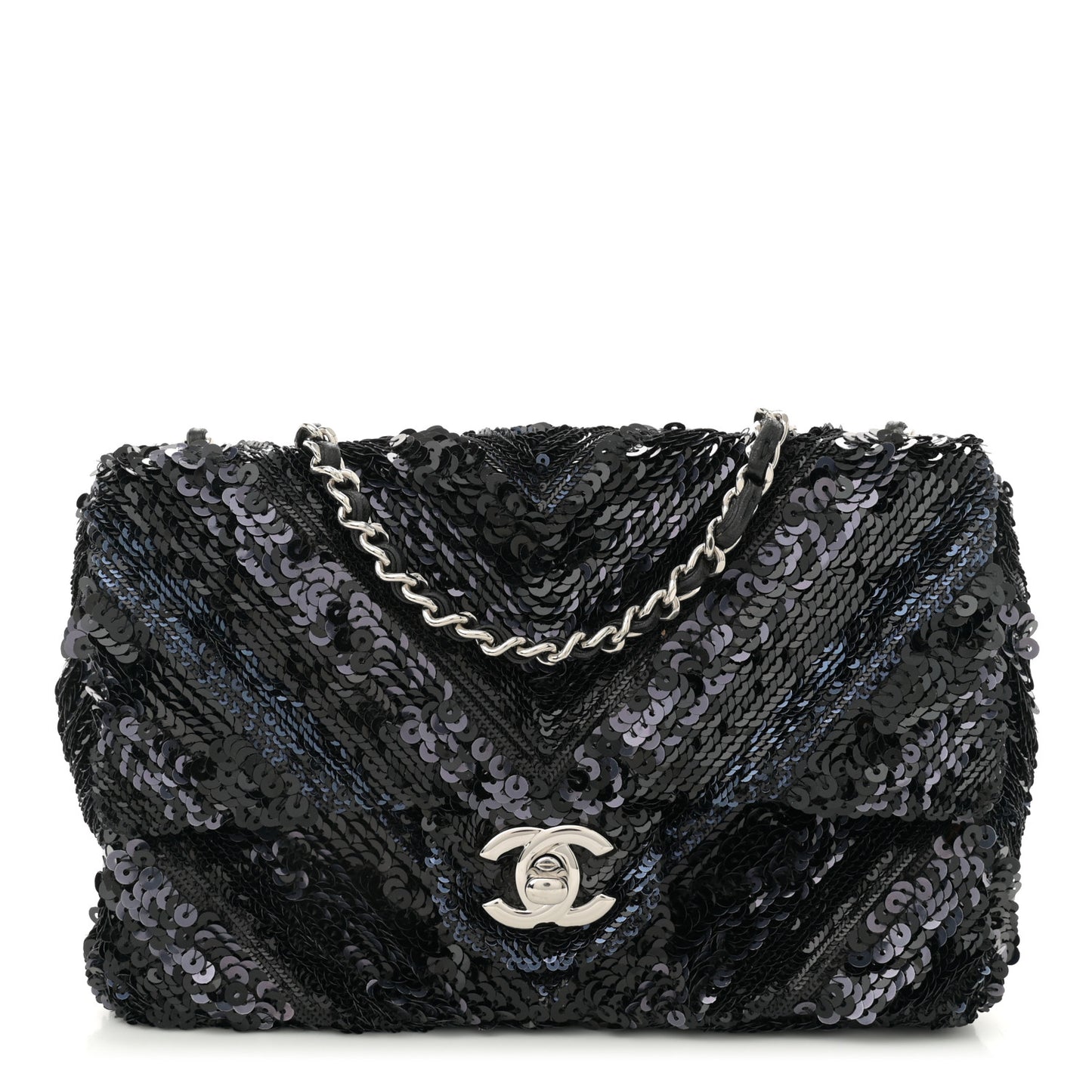 Sequins Chevron Mini Rectangular Flap Black