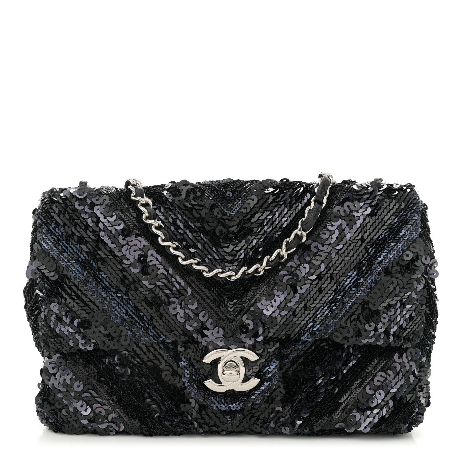Chanel Sequins Chevron Mini Rectangular Flap Black 1 of 10