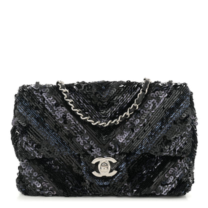 Chanel Sequins Chevron Mini Rectangular Flap Black 1 of 10