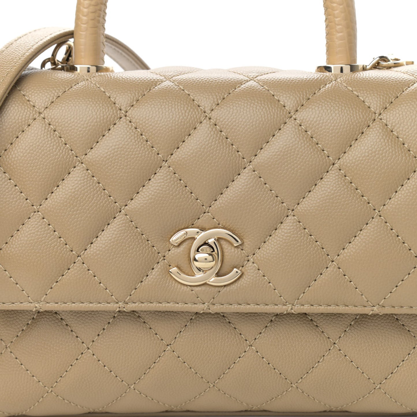 Caviar Lizard Embossed Quilted Mini Coco Handle Flap Dark Beige