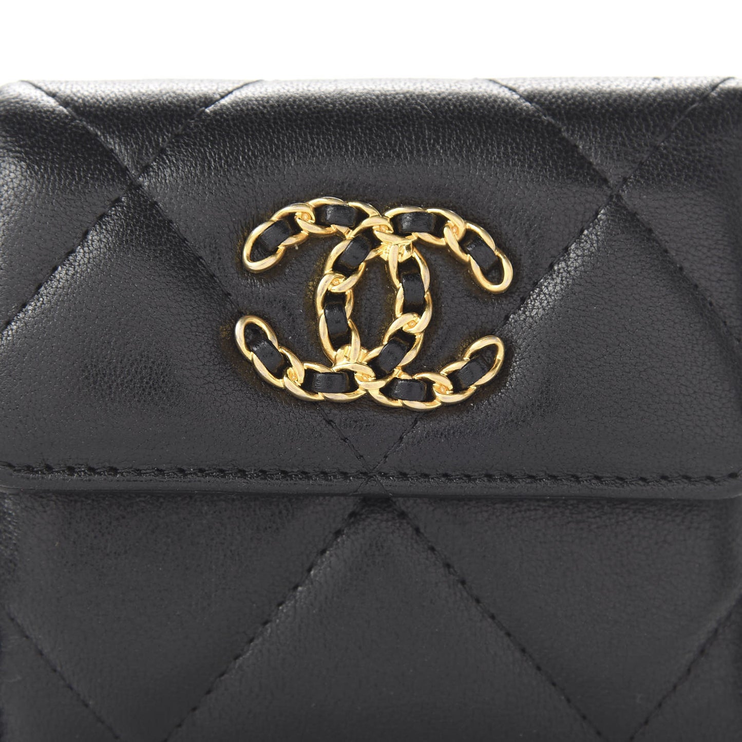 Lambskin Quilted 19 Small Flap Wallet Black