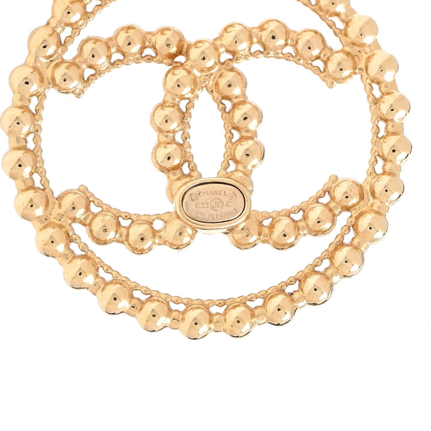 Chanel Metal Bead Round CC Drop Earrings Gold 4 of 5