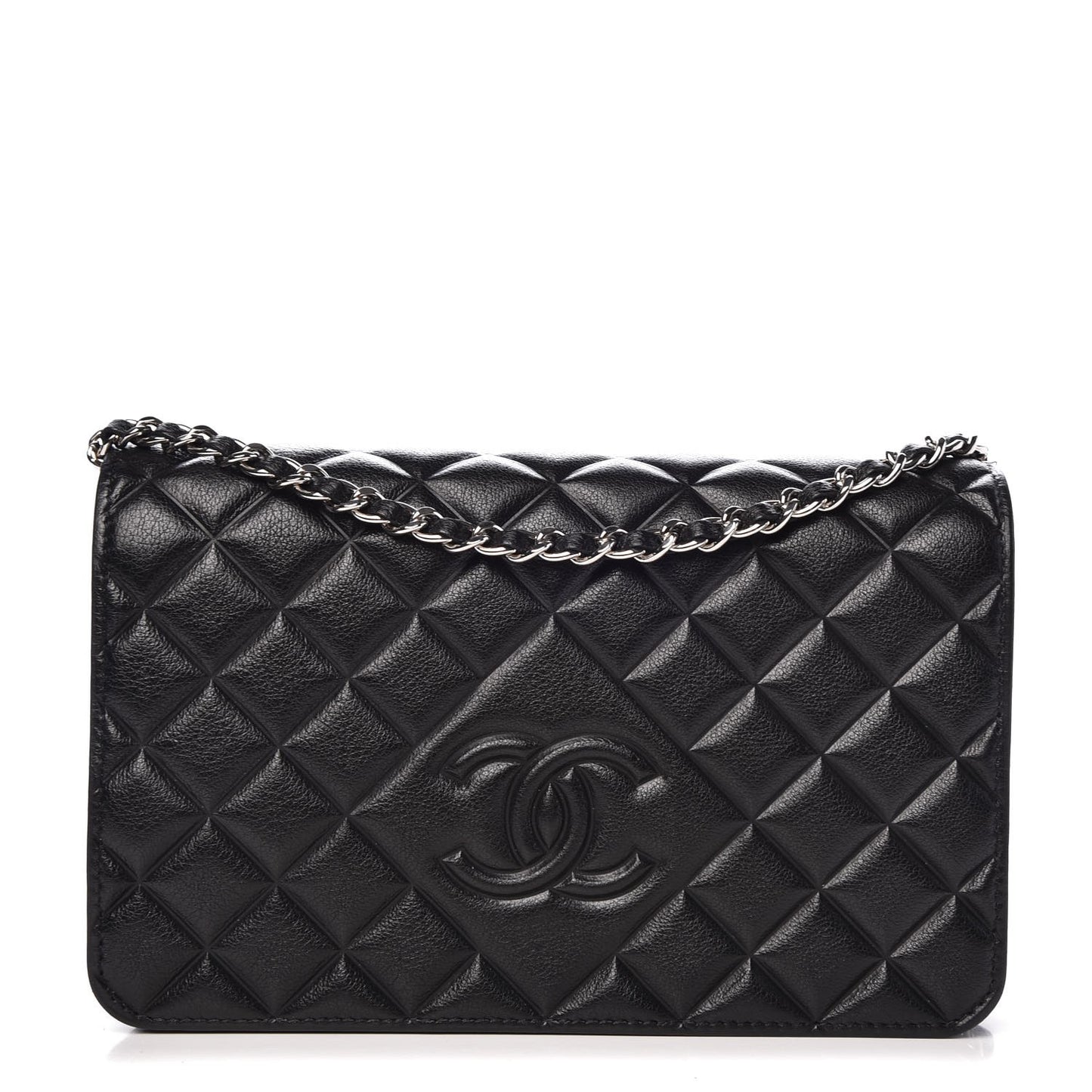 Goatskin Quilted Diamond CC Wallet On Chain WOC Black