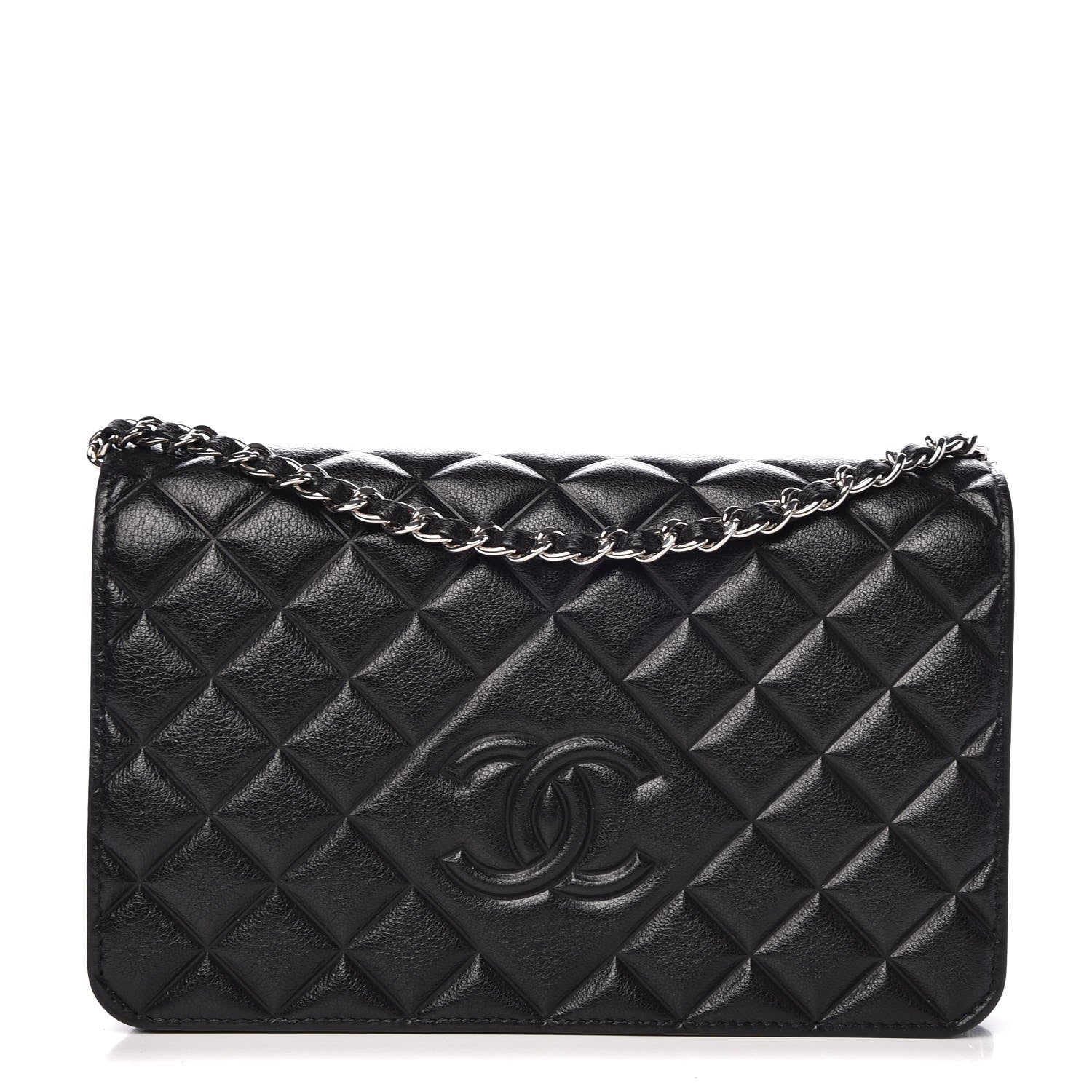 Chanel Goatskin Quilted Diamond CC Wallet On Chain WOC Black 1 of 9