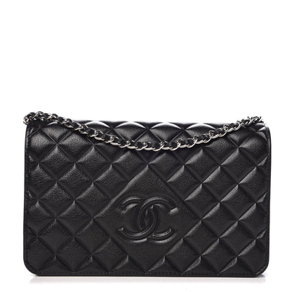 Chanel Goatskin Quilted Diamond CC Wallet On Chain WOC Black 1 of 9