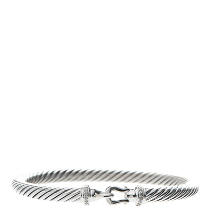 David Yurman Sterling Silver Diamond 5mm Cable Buckle Bracelet 1 of 5