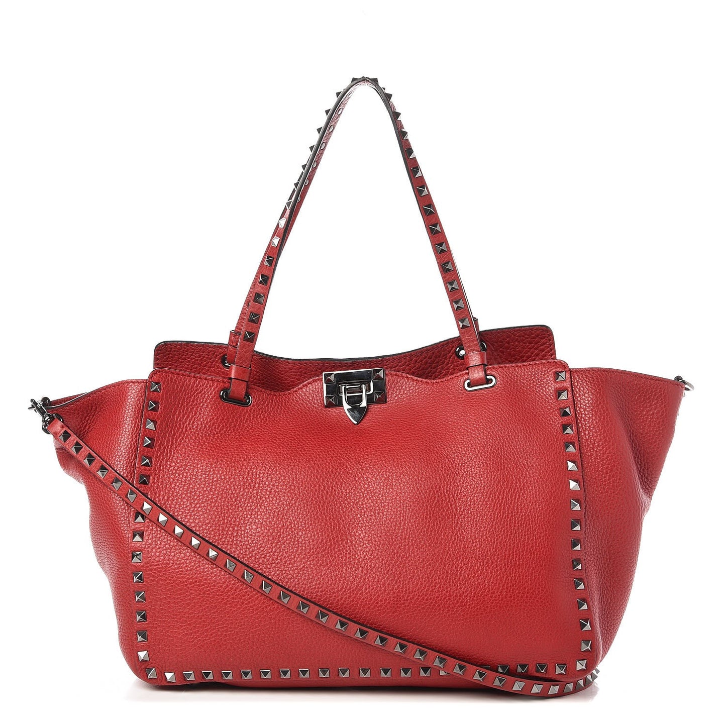 Pebbled Calfskin Medium Rockstud Tote Rosso Valentino