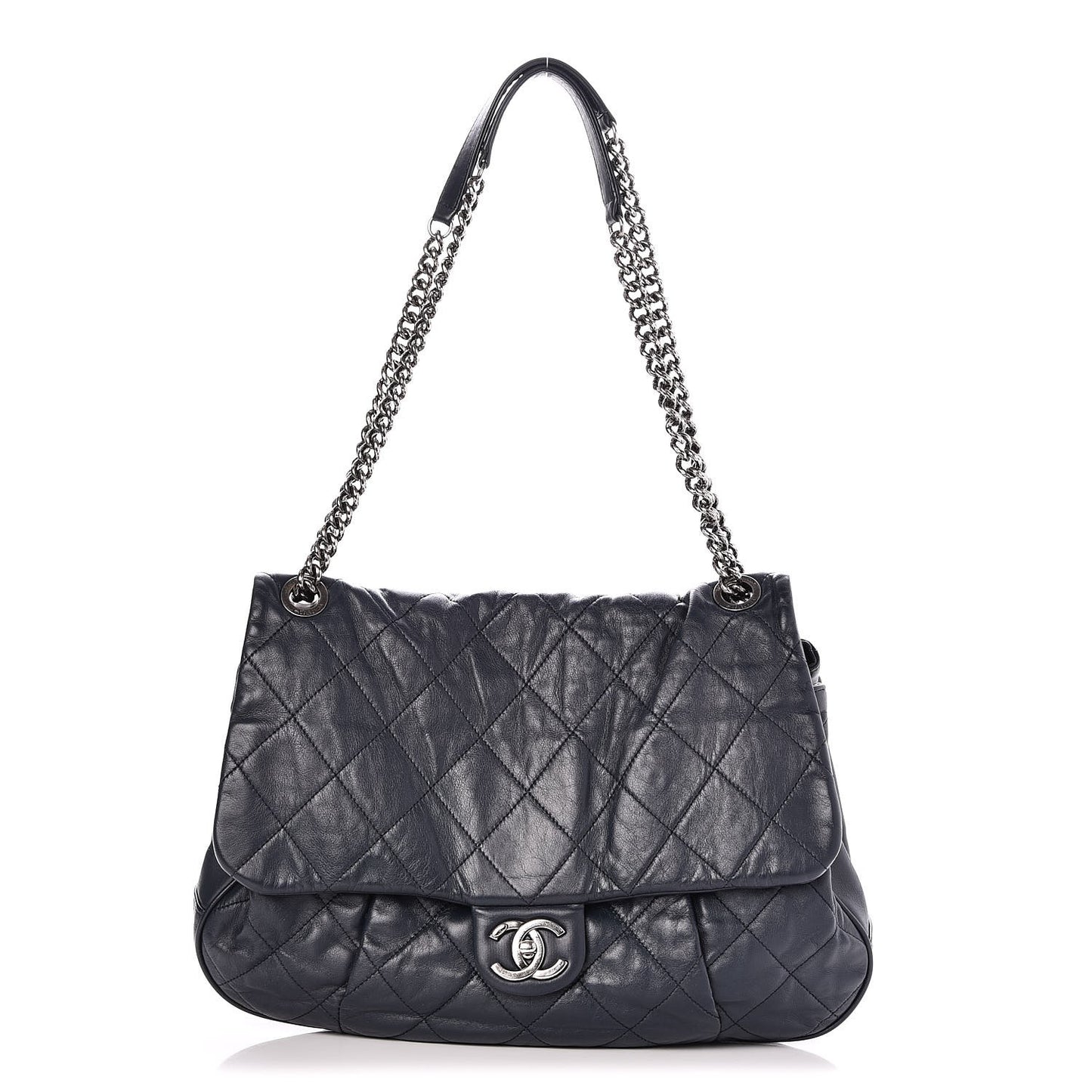 Calfskin Quilted Coco Pleats Flap Dark Navy Blue