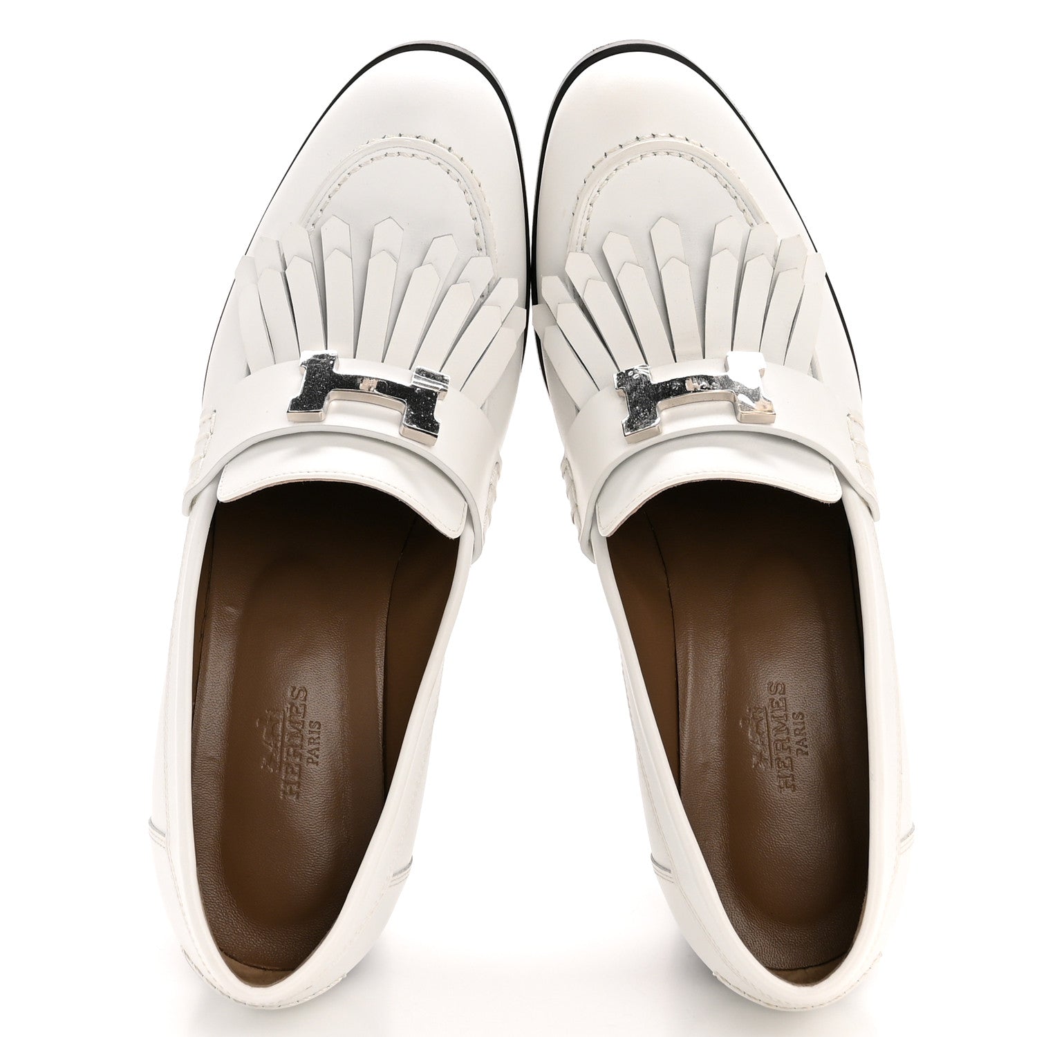 Hermes Calfskin Womens Elysee 70 Moccasin Loafer Pumps 38 White 2 of 10