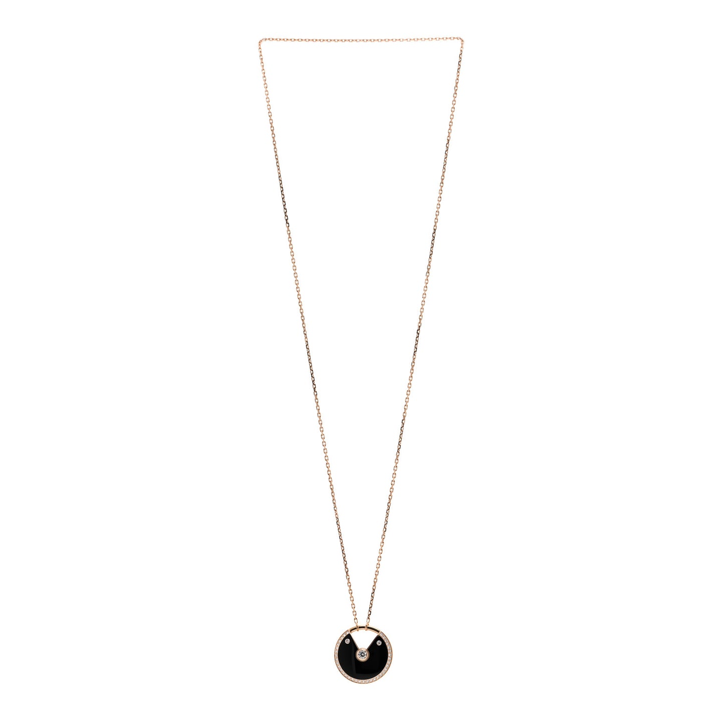 18K Pink Gold Diamond Black Onyx MM Amulette de Cartier Pendant Necklace