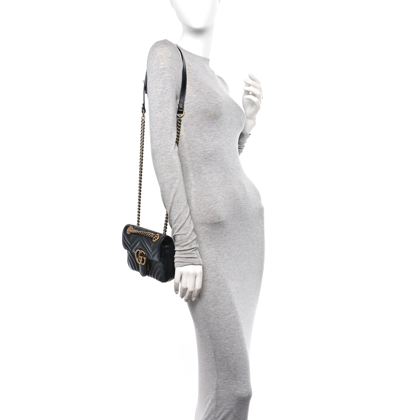 Calfskin Matelasse Mini GG Marmont Shoulder Bag Black