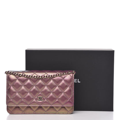 Chanel Iridescent Lambskin Quilted Wallet On Chain WOC Purple 12 of 14