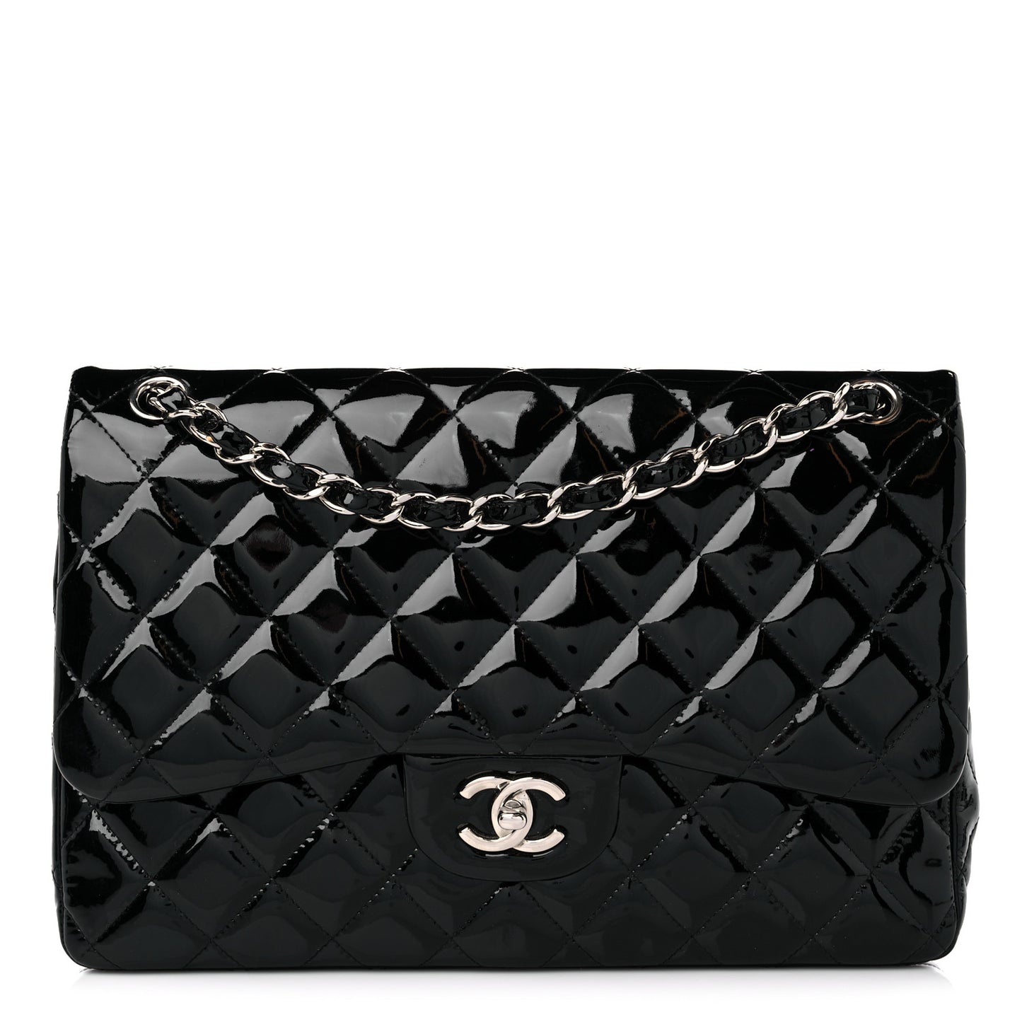 Patent Quilted Jumbo Double Flap Black