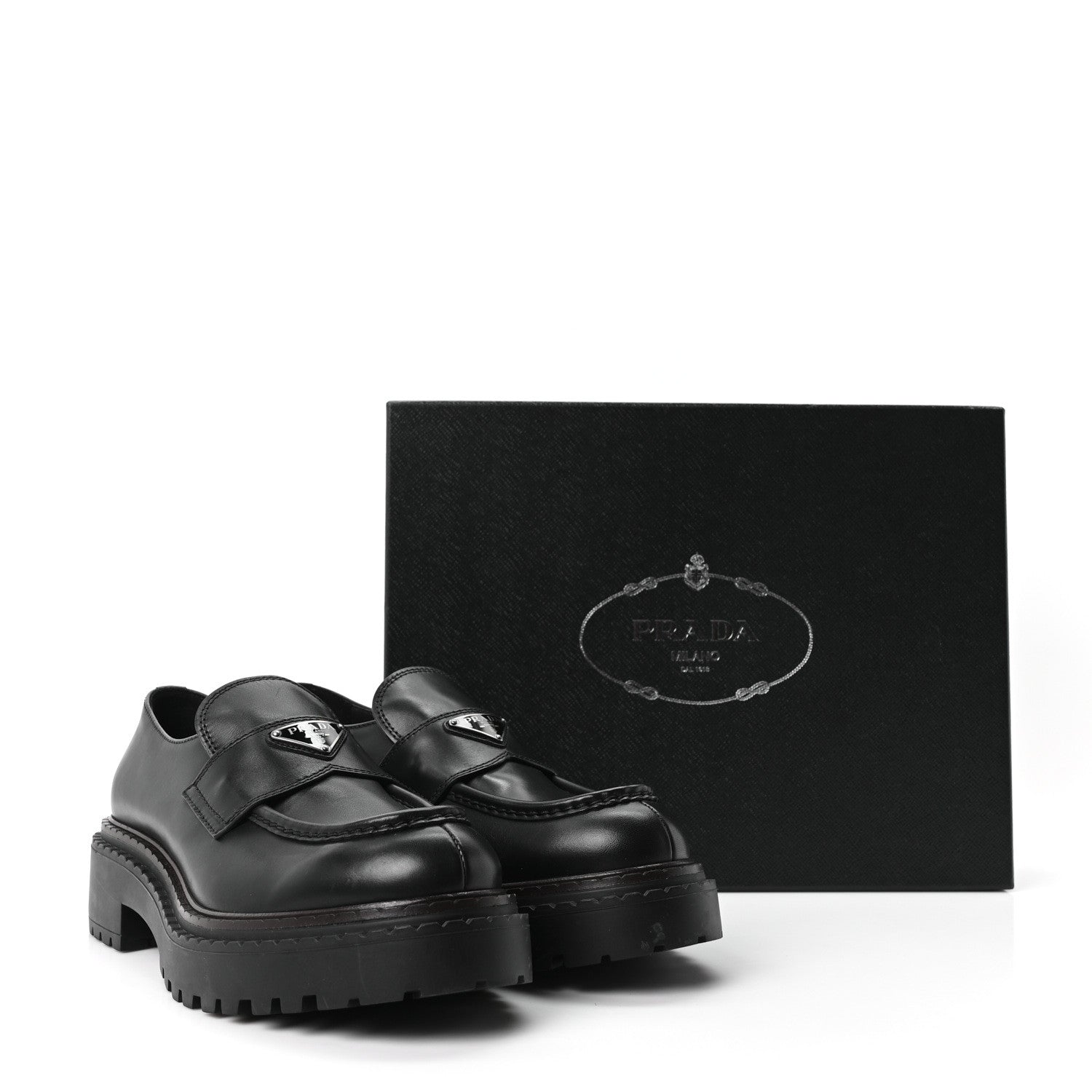 Prada Spazzolato Metal Triangle Logo Mens 35mm Loafers 9.5 Black 10 of 10