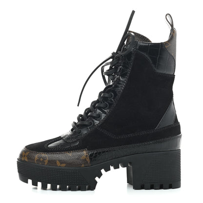 Louis Vuitton Suede Calfskin Monogram Laureate Platform Desert Boots 35 Black 1 of 8