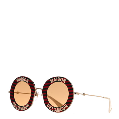Gucci Metal Acetate Striped Maison Del'Amour Round Frame Sunglasses GG0113S Red Green 1 of 8