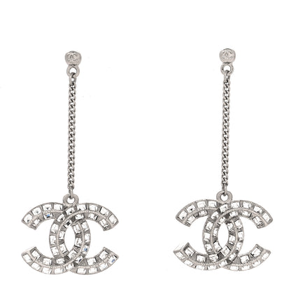 Chanel Baguette Crystal CC Drop Earrings Silver 1 of 4