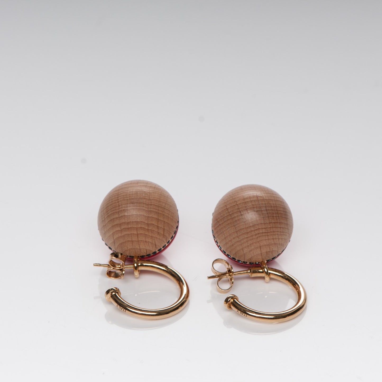 Gold Wood Enamel Hoop Drop Earrings Red