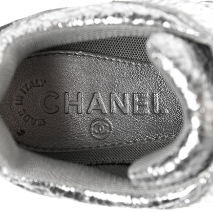 Chanel Metallic Crackled Calfskin CC Sneakers 37 Silver Black Navy 7 of 8