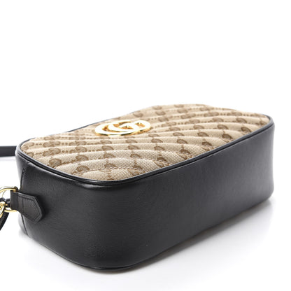 Gucci Monogram Matelasse Diagonal Small GG Marmont Chain Shoulder Bag Beige Black 4 of 10