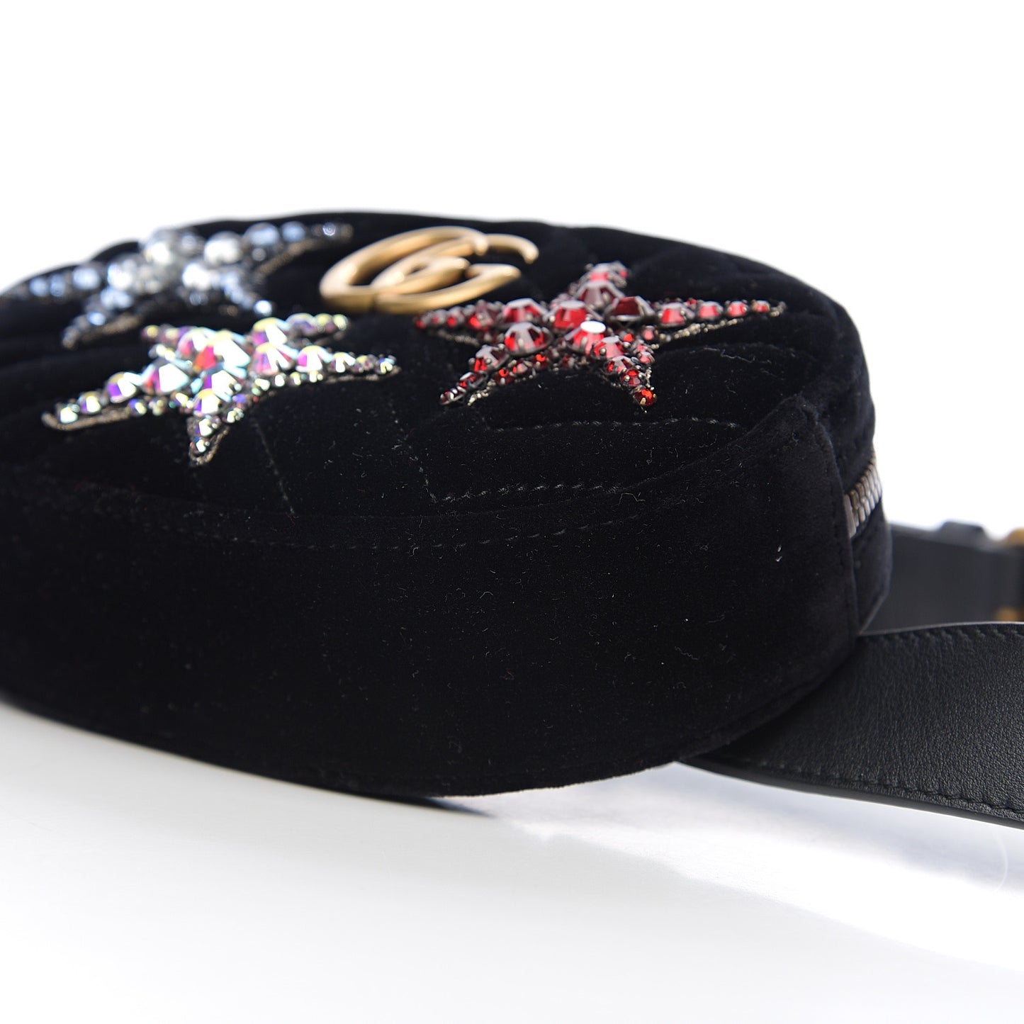 Velvet Matelasse Crystal Star GG Marmont Belt Bag 85 34 Black