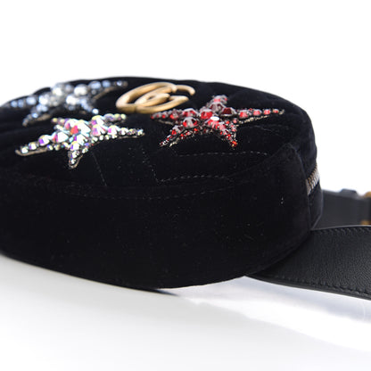Gucci Velvet Matelasse Crystal Star GG Marmont Belt Bag 85 34 Black 9 of 9